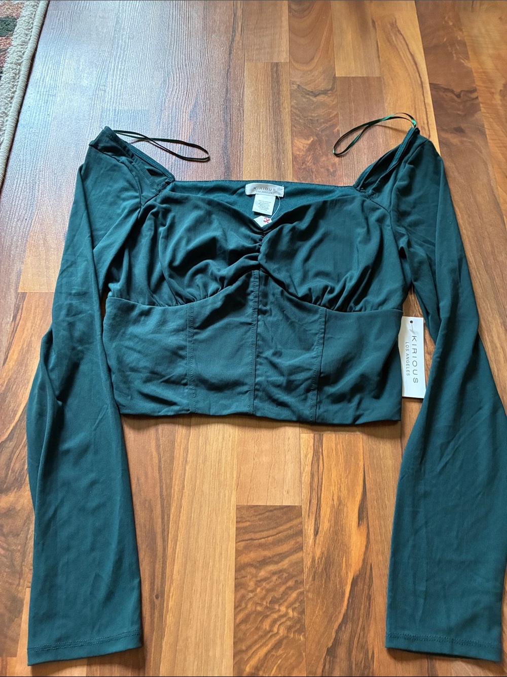BiBi Teal Long Sleeve Cropped Bustier Top